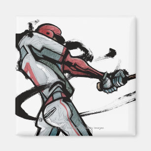 Baseball-Spieler Swingbat, Seitenansicht Magnet