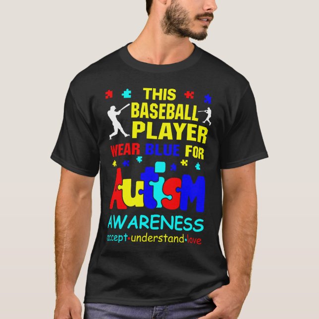 Baseball-Spieler tragen Blauer für Autismus-Bewuss T-Shirt (Vorderseite)