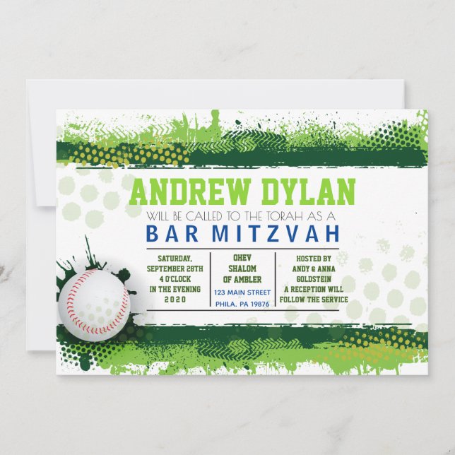 BASEBALL SPLASH Bar Mitzvah Invitation (Devant)