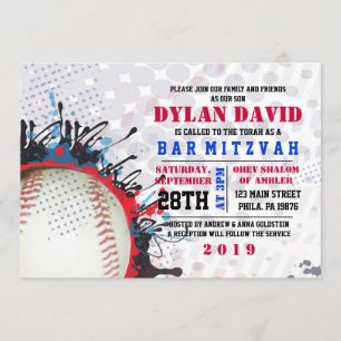 BASEBALL Splatter Bar Invitation Bat mitzvah