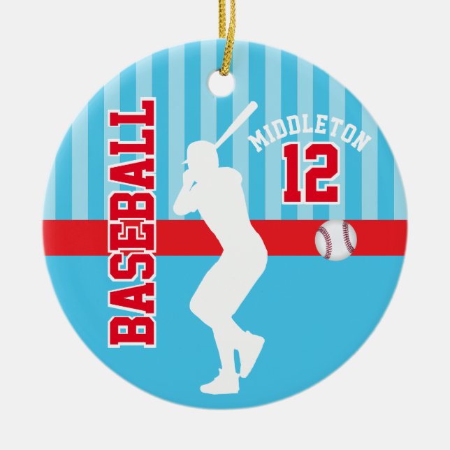 Baseball Sport - Baby Blue und Red Keramik Ornament (Vorne)