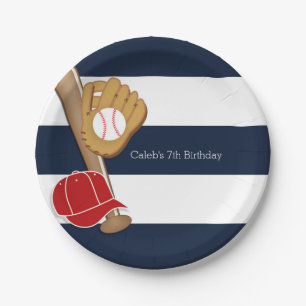 Baseball-Sport Blau-Weiß gestreifte benutzerdefini Pappteller