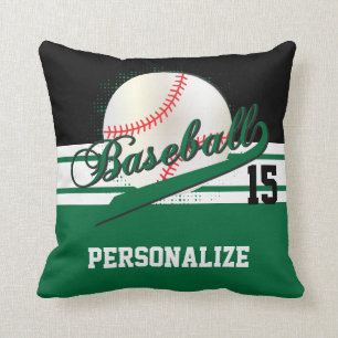 Baseball-Sport  DIREKT Name & Nummer  Dunkelgrün Kissen