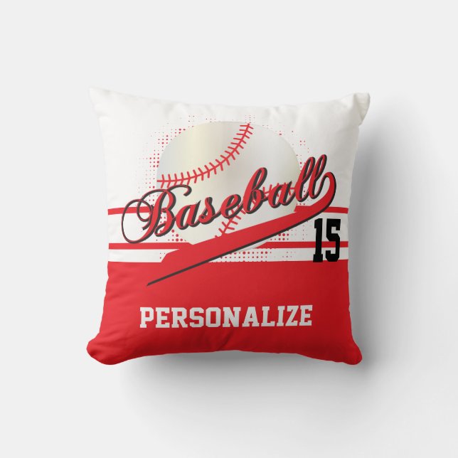Baseball-Sport| DIREKT Name & Nummer| Rot Kissen (Vorderseite)