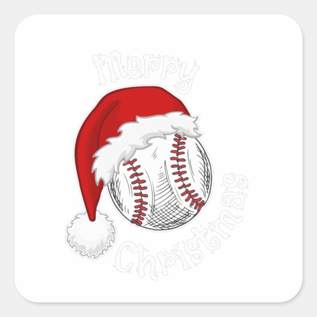 Baseball Sport fans Santa hat Christmas Xmas Quadratischer Aufkleber (Vorderseite)