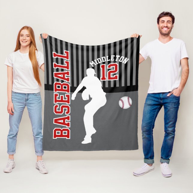 Baseball ⚾ Sport - Grau, Schwarz und Rot Fleecedecke (Beispiel)