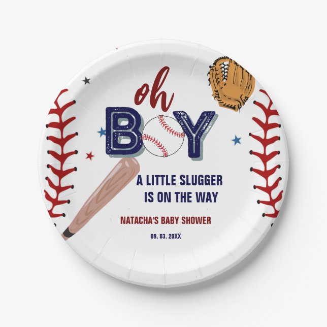 Baseball Sport Kleine Schläger Boy Baby Dusche Pappteller (Vorderseite)
