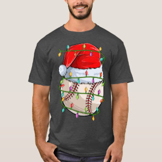 Baseball Sport Lover Xmas Lights Santa Baseball C T-Shirt