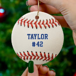 Baseball Sport Player Name Team Nummer Weihnachten Keramik Ornament<br><div class="desc">Rot,  weiß und blau Baseball Weihnachtsschmuck für Sportfans / Männer und Jungen. Passen Sie den Text mit Ihrem Spieler oder Teamnamen und Ihrer Nummer an.</div>
