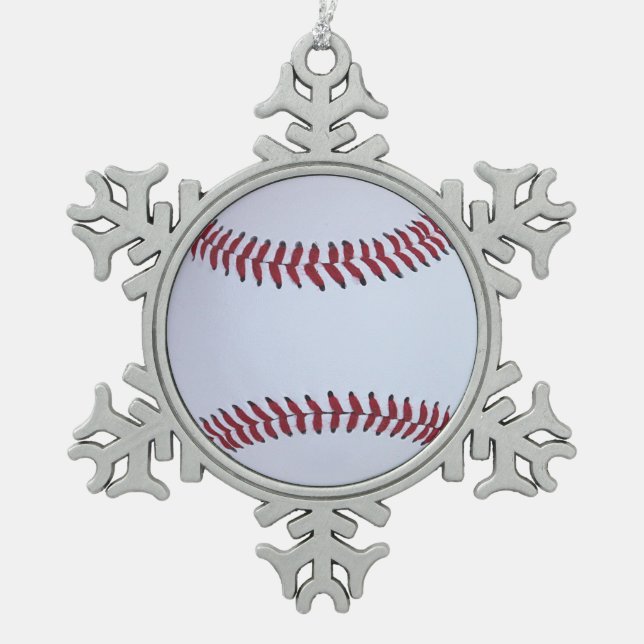 Baseball-Sport Schneeflocken Zinn-Ornament (Vorderseite)