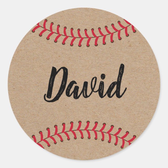 Baseball Sport Thema mit Namen Rustic Kraft Runder Aufkleber (Vorderseite)