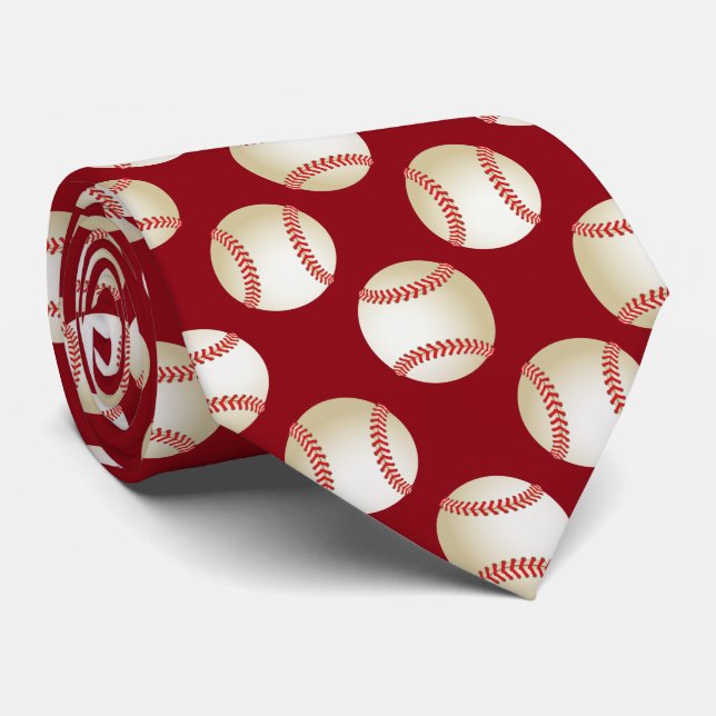 Baseball-Sport-Thema-Muster-Zug-Rot Krawatte (Gerollt)