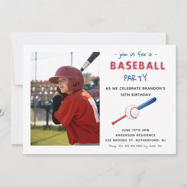 Baseball Sports Kindergeburtstag Foto Einladung (Vorderseite)