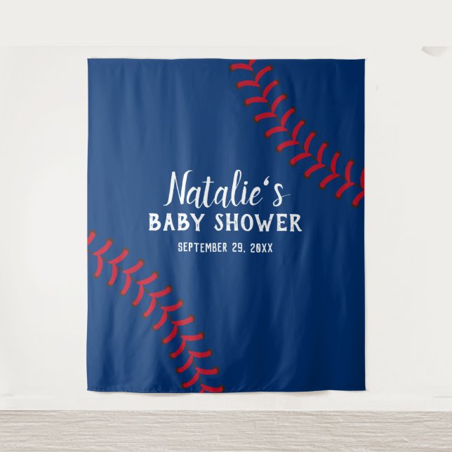 Baseball Sports Navy Blue Baby Duschseiten Wandteppich (Vorderseite)
