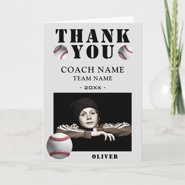 Baseball Sports Photo Coach  Dankeskarte (Vorderseite)