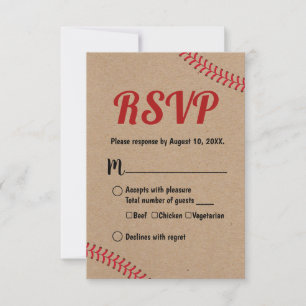 Baseball Sports Rustic Kraft Wedding RSVP Reaktion