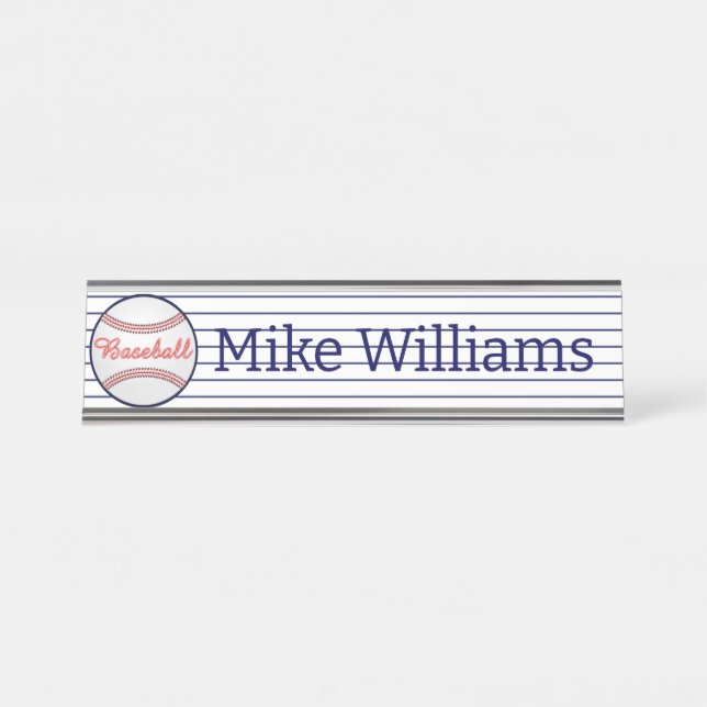 Baseball Sports Theme Name Tellers Schreibtisch Ze Schreibtischnamensplakette (Vorderseite )