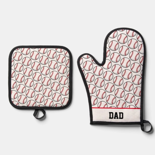 Baseball Sports VATER Ball Game Fathday Ofenhandschuh & Topflappen-Set (Vorderseite)