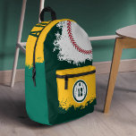 Baseball Sportteam Spieler Jersey Nummer Grün Bedruckter Rucksack<br><div class="desc">Spaß Sport-Thema personalisiert Baseball Rucksack. Das Design verfügt über eine Baseballgrafik mit einer anpassbaren Player Jersey Nummer auf der vorderen Hosentasche. Grosses Baseball mit Rosenstichen und Namen,  das ganz oben mutig dargestellt wird. Ein personalisiertes Rucksack-Design für Baseballsportler und Baseballspieler. Entwurf des Moodthology Papers</div>