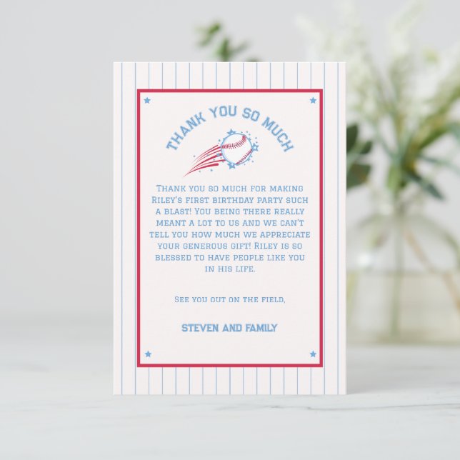 Baseball Sporty Birthday Kids Dankeskarte (Stehend Vorderseite)