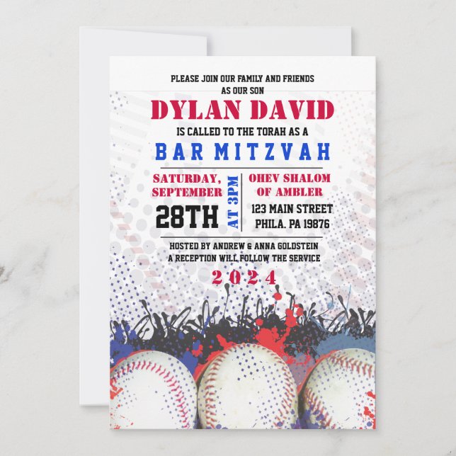 BASEBALL Spritzer Bar Bat Mitzvah Einladung (Vorderseite)