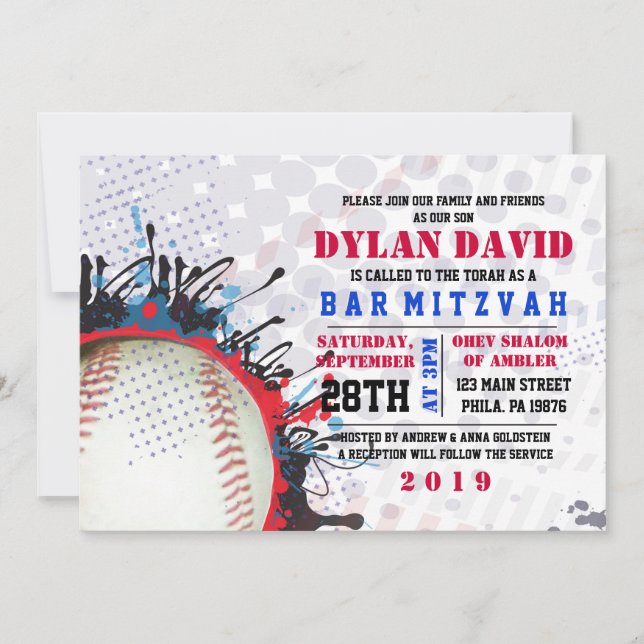 BASEBALL Spritzer Bar Bat Mitzvah Einladung (Vorderseite)