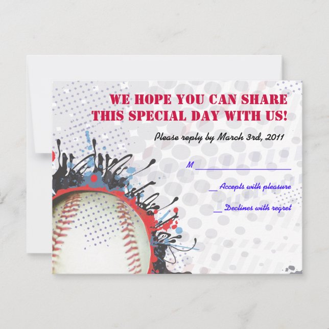 Baseball Spritzer Bar Mitzvah Antwortkarte RSVP Karte (Vorderseite)