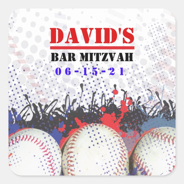 BASEBALL SPRITZER Bar Mitzvah Nehmen Sie Zuhause-G Quadratischer Aufkleber (Vorderseite)