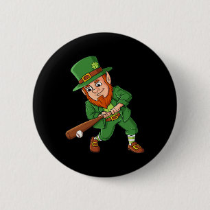 Baseball St Patricks Day Leprechaun Hitter Batter Button