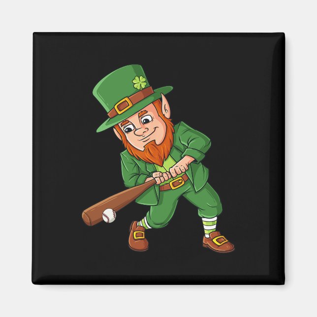 Baseball St Patricks Day Leprechaun Hitter Batter Magnet (Vorne)