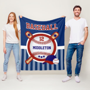Baseball Star in Dark Blue and Red Fleecedecke