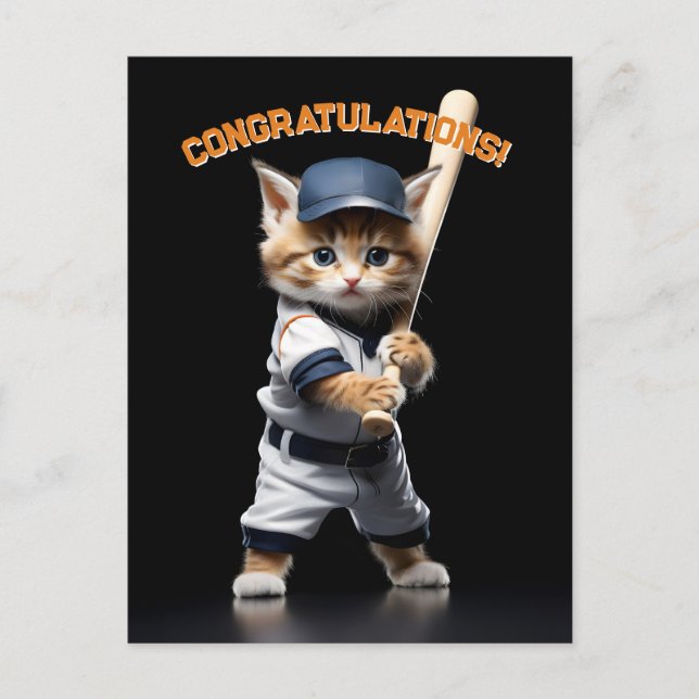 Baseball Star Kitten Postkarte (Vorderseite)