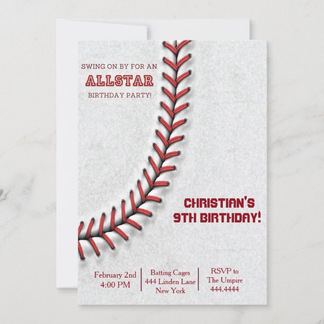 Baseball Stitch Geburtstagseinladungen Einladung (Vorderseite)