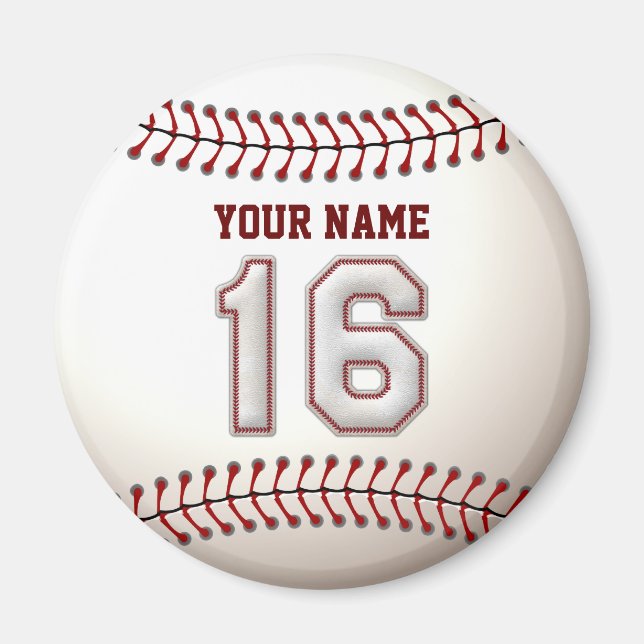 Baseball Stitches Player Nummer 16 und Individuell Magnet (Vorne)