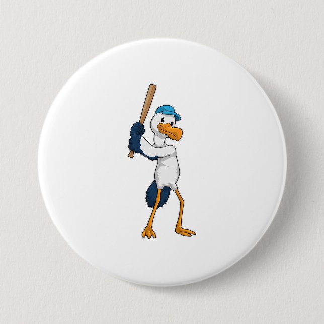 Baseball-Storch mit Baseballschläger Button (Vorderseite)