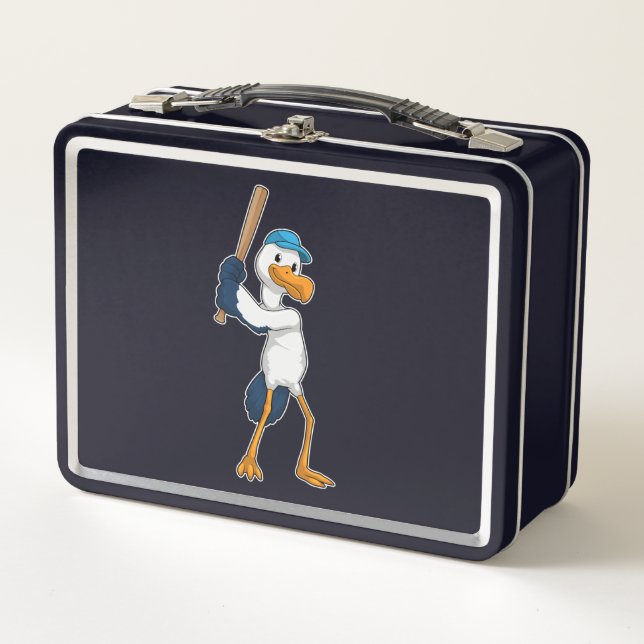 Baseball-Storch mit Baseballschläger Metall Brotdose (Vorderseite)