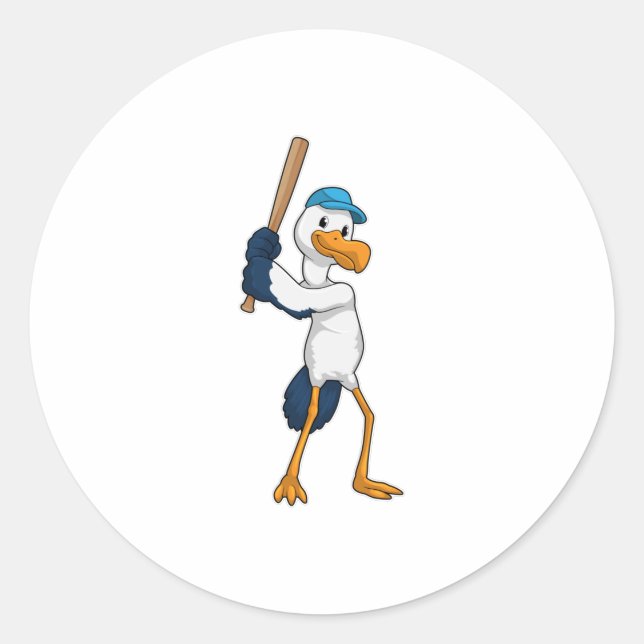 Baseball-Storch mit Baseballschläger Runder Aufkleber (Vorderseite)