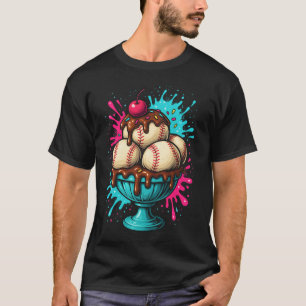 Baseball Sundae Kunst mit Schokolade und Kirsche T-Shirt