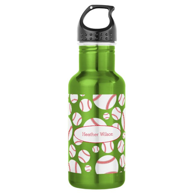 Baseball Team Green Water Flasche mit Namen Edelstahlflasche (Vorderseite)