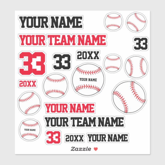 Baseball Team Name Number Year / Baseball-Spieler Aufkleber (Blatt)