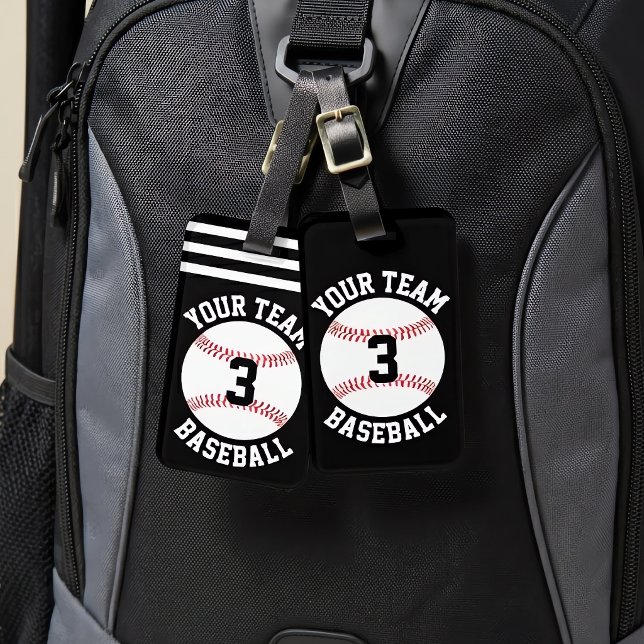 Baseball Team Name und Spielnummer Baseball Bag  Gepäckanhänger (Custom baseball bag tags (luggage tags) on baseball backpack. Great team gifts!)