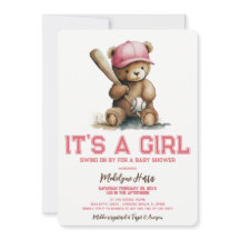 Baseball Teddy Bär Aquarell Mädchen Babyparty