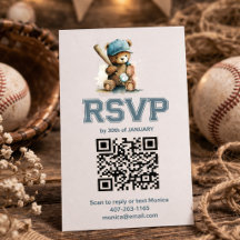 Baseball Teddy Bear Baby Shower QR Code RSVP 
