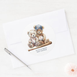 Baseball Teddy Bears Twins Baby Dusche Runder Aufkleber