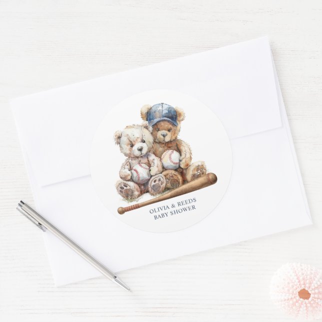 Baseball Teddy Bears Twins Baby Dusche Runder Aufkleber (Umschlag)
