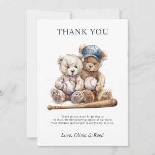 Baseball Teddy Bears Twins Baby Dusche Vielen Dank Dankeskarte