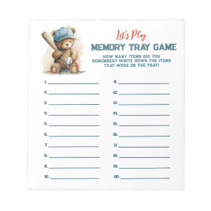 Baseball Teddy Boy Baby Shower Memory Tray Spiel Notizblock