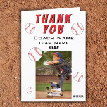 Baseball Thank you Coach 2 Photo Card Dankeskarte<br><div class="desc">Baseball Thank you Coach 2 Photo Card. Baseball thank you coach card with 2 photos, coach name, team name, year, your name and baseball balls. Inside the card are more baseball balls. Personalized photo thank you card - add your photos into the template. Great thank you card for the baseball...</div>