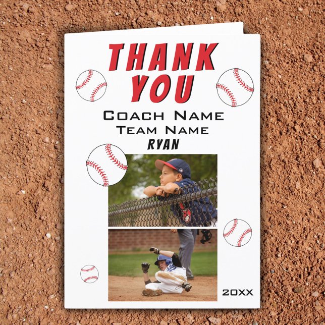 Baseball Thank you Coach 2 Photo Card Dankeskarte (Von Creator hochgeladen)