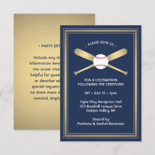 Baseball Thema Empfangs- & Party-Details Navy Gold Begleitkarte